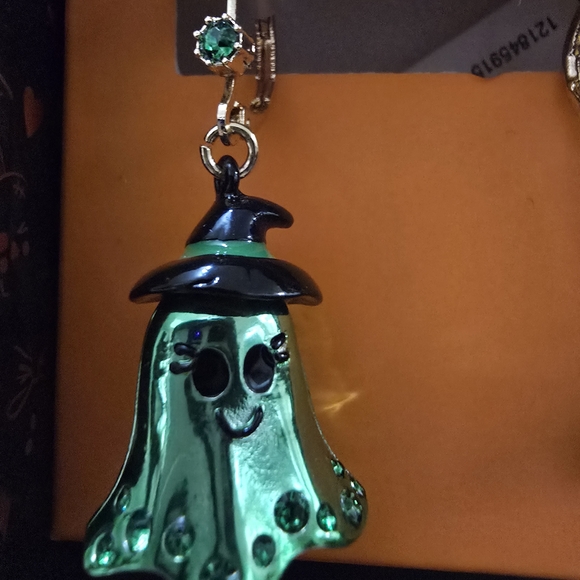 Betsey Johnson Green Ghost and Broom Earrings - Picture 2 of 4